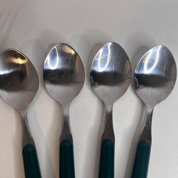 12 PC Stainless Flatware Silverware Dark Green Plastic Handle Place Setting--4 - Picture 7 of 10